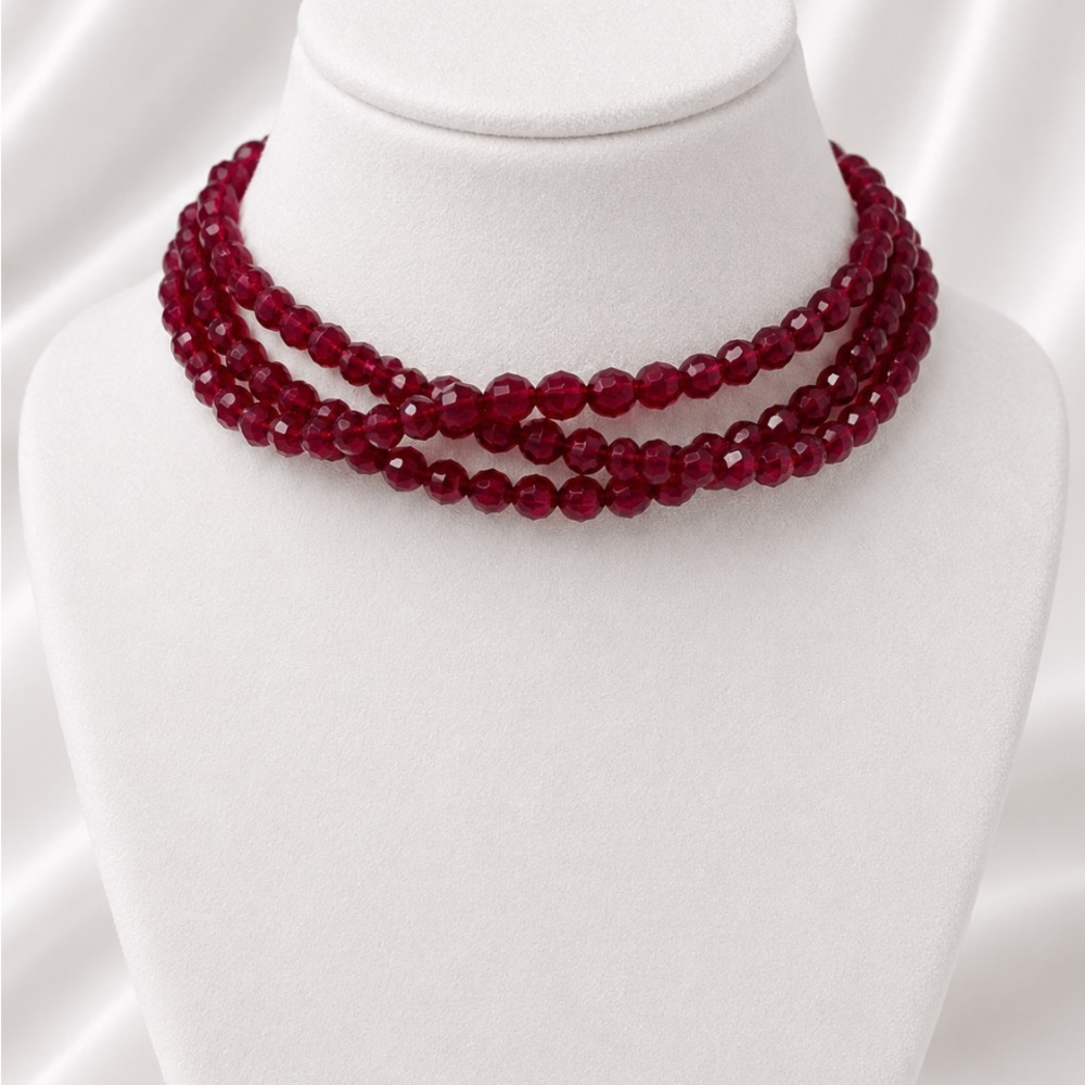 THE LIMITED Deep Red Faceted Bead Coil Chocker Necklace